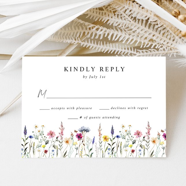 Cartão RSVP Casamento em Prado de Flores Silvestres Elegantes (Criador carregado)
