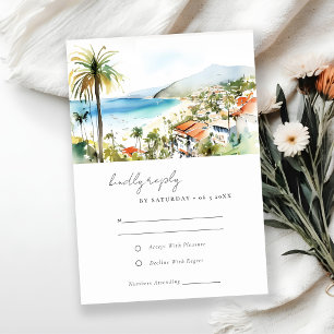 Cartão RSVP Casamento em Puerto Vallarta México em Aquarela