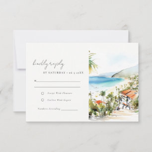 Cartão RSVP Casamento em Puerto Vallarta México Paisagem Aquar