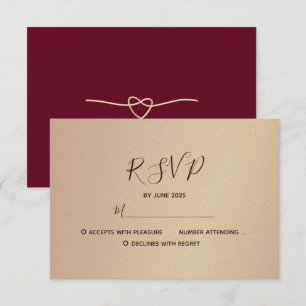 Cartão RSVP Casamento em Rose Gold e Borgonha