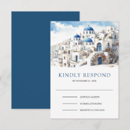 Cartão RSVP Casamento em Santorini Grécia aquarela