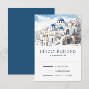 Cartão RSVP Casamento em Santorini Grécia aquarela