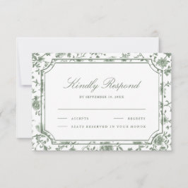 Cartão RSVP Casamento em Verde Salvia e Branco com Chinoiserie