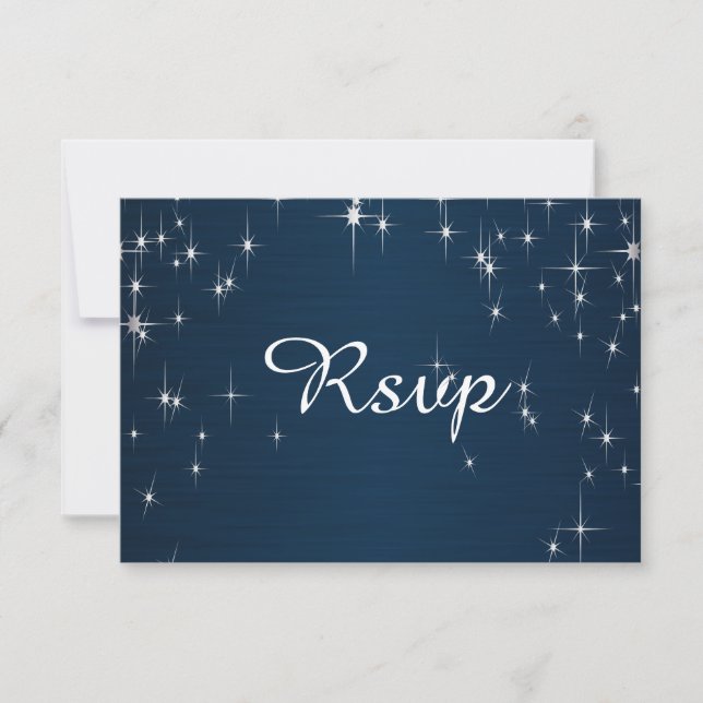 Cartão RSVP Casamento Encantador e Cheio de Estrelas | Azul Ma (Frente)