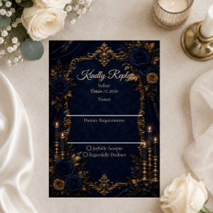 Cartão RSVP Casamento Enfeitiçado de Outono em Azul Meia-Noite