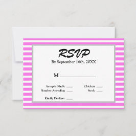 Cartão RSVP Casamento Enquadrado com Listras Rosa/Branco