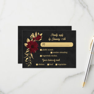 Cartão RSVP Casamento entre Chic Burgundy e Gold Black Fand