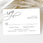 Cartão RSVP Casamento entre opções de refeições em preto e bra<br><div class="desc">Projetado para coordenar com nossa coleção de casamento do Romântico Script,  esta placa RSVP de Opções de Refeições personalizável,  apresenta um texto de script de caligrafia abrangente,  emparelhado com uma fonte de serif & sans modernos em preto. Itens correspondentes disponíveis.</div>