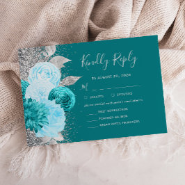 Cartão RSVP Casamento Escolha de Refeição Floral Turquesa Prat