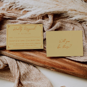 Cartão RSVP Casamento Escrito à Mão Retro Amarelo Laranja