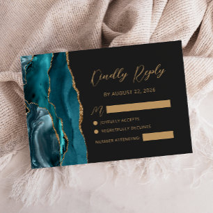 Cartão RSVP Casamento Escrito em Caligrafia Dourada com Ágata