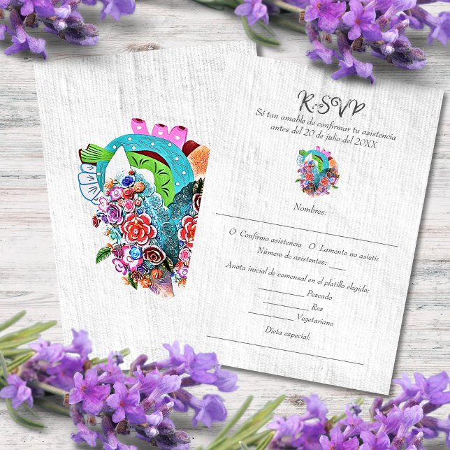 Cartão RSVP Casamento Espanhol, Coração Rústica Mexicano (Criador carregado)