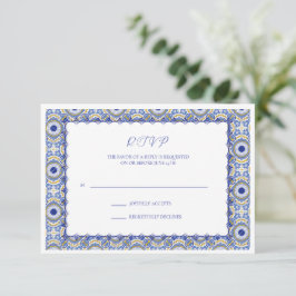 Cartão RSVP Casamento Espanhol de Talavera Mexicana Azul