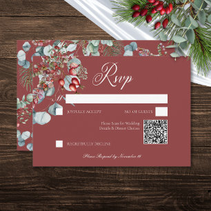Cartão RSVP Casamento Eucalyptus com pinheiro vermelho