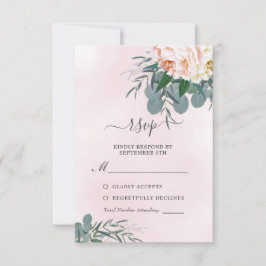 Cartão RSVP Casamento Eucalyptus, Cor De Água, Cor Rosa Escura