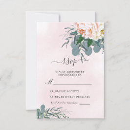 Cartão RSVP Casamento Eucalyptus, Cor De Água, Cor Rosa Escura