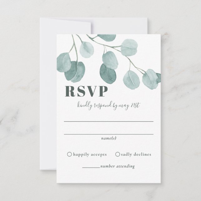 Cartão RSVP Casamento Eucalyptus Dólar (Frente)