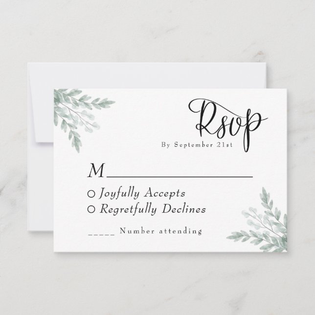 Cartão RSVP Casamento Eucalyptus Floral Watercolor (Frente)
