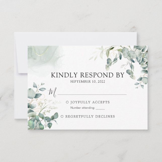 Cartão RSVP Casamento Eucalyptus Greenery Botanical Watercolor (Frente)