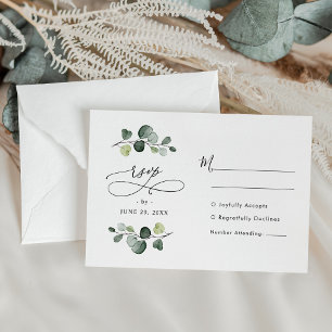 Cartão RSVP Casamento Eucalyptus Greenery Modern Watercolor