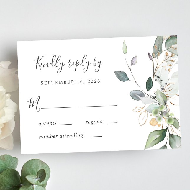 Cartão RSVP Casamento Eucalyptus Greenery Watercolor (Criador carregado)
