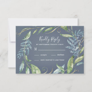 Cartão RSVP Casamento Eucalyptus Greenery Wreath Azul