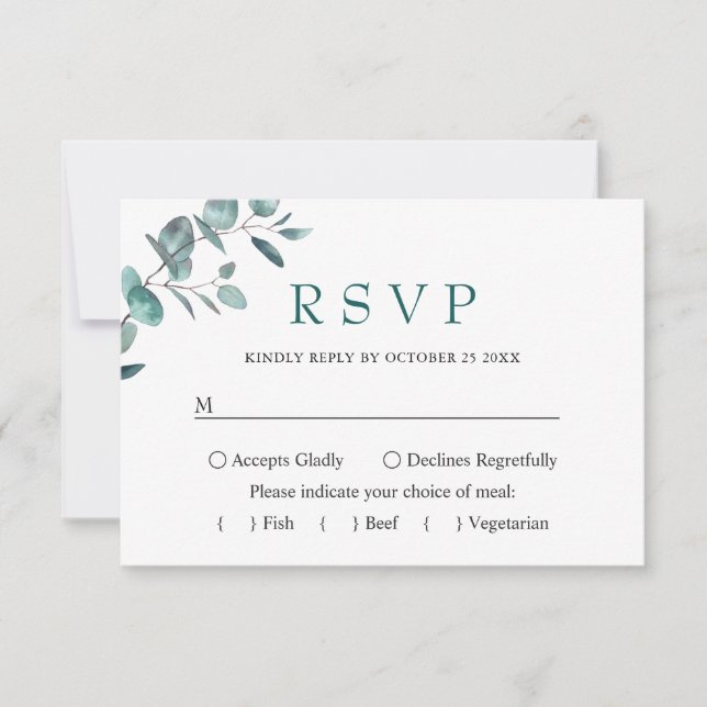 Cartão RSVP CASAMENTO Eucalyptus Simples ESCOLHA (Frente)