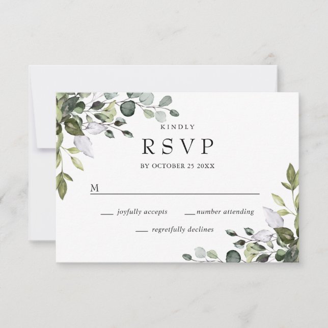 Cartão RSVP CASAMENTO Eucalyptus Simples ESCOLHA (Frente)