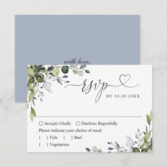 Cartão RSVP Casamento Eucalyptus Simplesmente Elegante (Frente/Verso)
