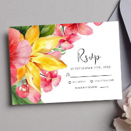Cartão RSVP Casamento Exótico Tropical Colorida