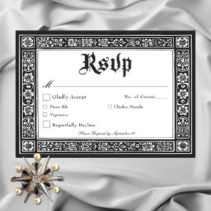 Cartão RSVP Casamento Farmoso Gótico Negro Branco Medieval
