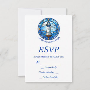 Cartão RSVP Casamento Farol Náutico Oceano Praia
