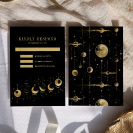 Cartão RSVP Casamento Fases da Lua Crescente Preto Celestial D