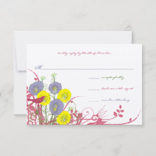 Cartão RSVP Casamento Flor Selvagem Rosa Profundo Violeta Amar