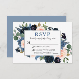 Cartão RSVP Casamento Floral a Azul e Cor-de-Água Rosa