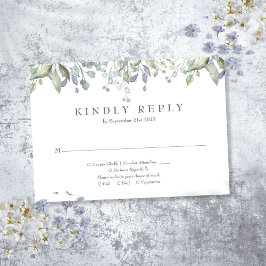 Cartão RSVP Casamento Floral Aguarela Verde Oliva Lilás