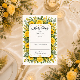 Cartão RSVP Casamento Floral Amarelo Elegante