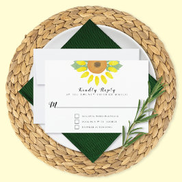 Cartão RSVP Casamento Floral Aquarela de Girassol
