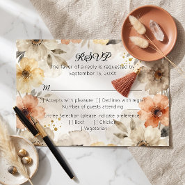 Cartão RSVP Casamento Floral Aquarela Neutro Boho Terracota