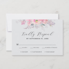 Cartão RSVP Casamento Floral Aquarela Rosa Choque Rústico