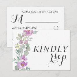 Cartão RSVP Casamento Floral Aquarela Rosa Rústico