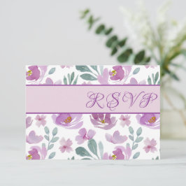 Cartão RSVP Casamento Floral Aquarela Rosa Rústico