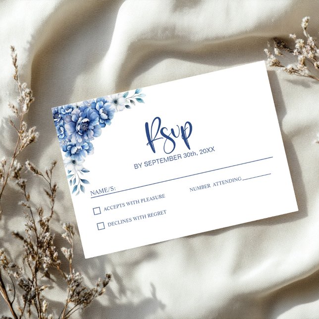Cartão RSVP Casamento Floral Azul (Criador carregado)