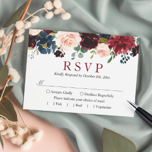 Cartão RSVP Casamento Floral Azul Blush Bloom