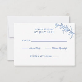 Cartão RSVP Casamento Floral Azul Clássico Elegante