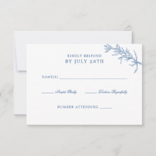 Cartão RSVP Casamento Floral Azul Clássico Elegante