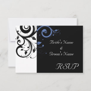 Cartão RSVP Casamento Floral Azul Cornflower Black Periwinkle