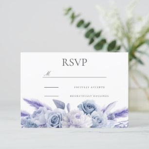 Cartão RSVP Casamento Floral Azul do Designer
