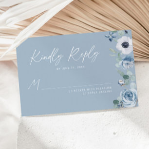 Cartão RSVP Casamento floral azul Dusty