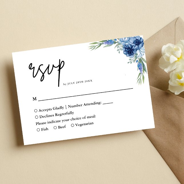 Cartão RSVP Casamento Floral Azul e Bonito (Lovely dusty blue floral RSVP card ensures easy guest replies with elegant wedding charm)